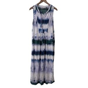 Beachlunchlounge Tie Dye Maxi Dress Sleeveless Casual Sun Dress Blue Green Large